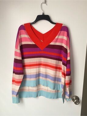 CAbi V-Neck Striped Sweater bold multicolor oversized dopamine